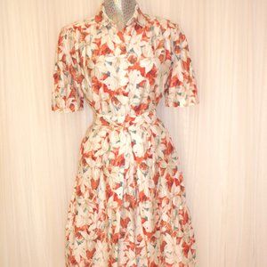 1980s Vintage Size L/XL Cotton ALine Midi Skirt and Short Sleeve Shirt Set